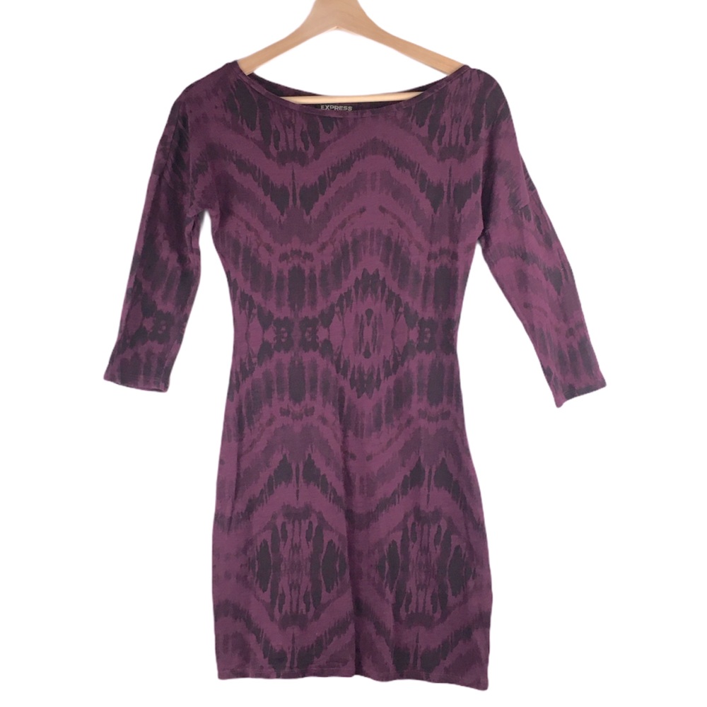 Express Dress Purple Chevron Bodycon Long Sleeve